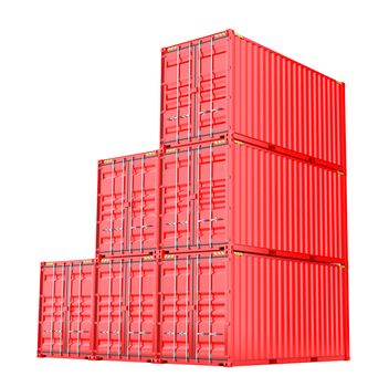 Stacked red cargo containers over white 3D Illustration
