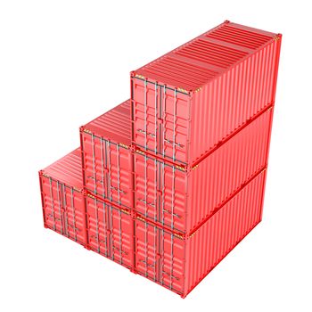 Stacked red cargo containers over white 3D Illustration