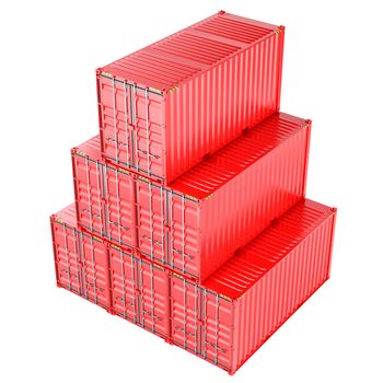 Stacked red cargo containers over white 3D Illustration