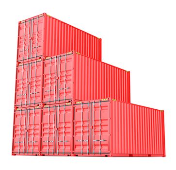 Stacked red cargo containers over white 3D Illustration