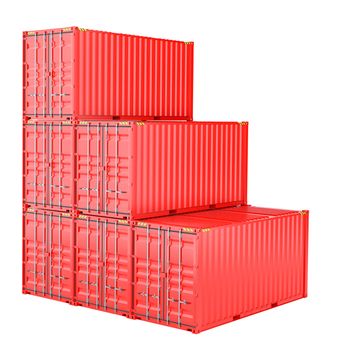 Stacked red cargo containers over white 3D Illustration