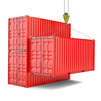 Shipping containers with crane hook, cargo. Isolated on White background. 3d rendering