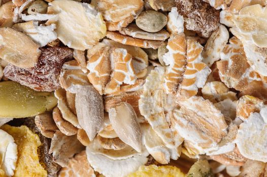 Dry muesli macro closeup shot from above, good as background