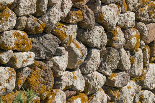 Dry stone wall with lichen, on Greek island of Lesvos.