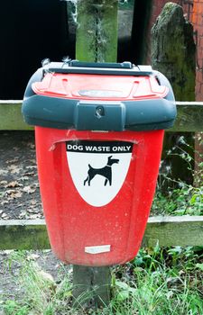 close up red box for disposal of dog waste; UK