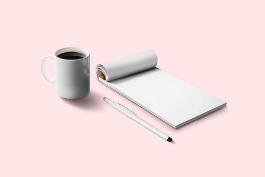 notebook with pen and coffee Cup on the surface.