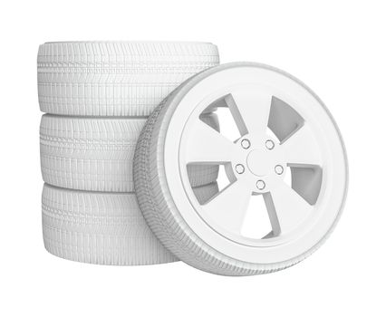 Closeup of white tires, isolated on white background. 3D Illustration