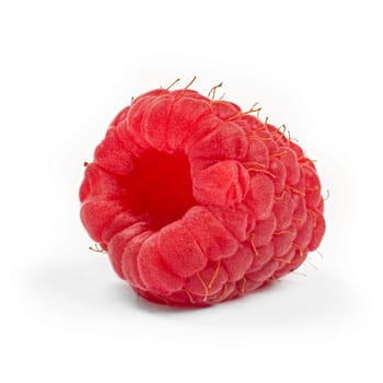 ripe raspberry isolated on white background close up.