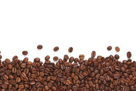 Coffee beans on white background, roasted coffee beans