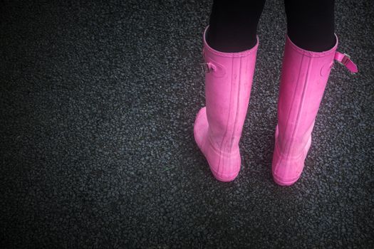 Pink Rubber Or Wellington Boots With Copy Space