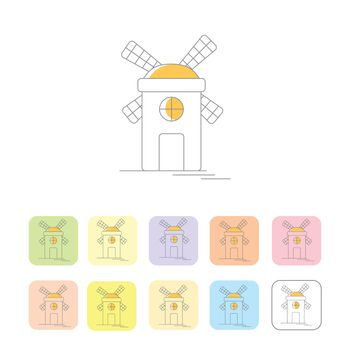 Windmill or mill line icon with shadow in colorful set