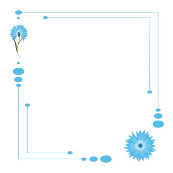 Frame with blue flower cornflower isolated on white background. Cartoon centaurea cyanus illustration