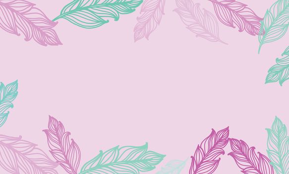 Cute background with feathers. card design with border in bohemian style. Ethnic border.