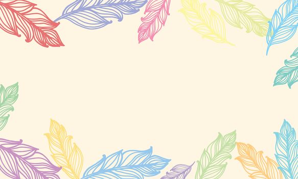 Cute background with feathers. card design with border in bohemian style. Ethnic border.