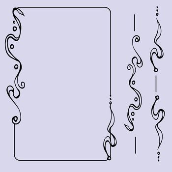  set of ornate line art frames and borders. Black outline elements for invitations or greeting cards.