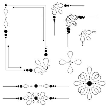  set of ornate line art frames and borders. Black outline elements for invitations or greeting cards.
