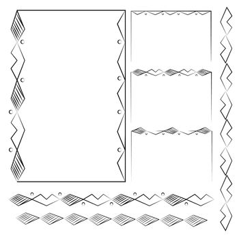  set of ornate line art frames and borders. Black outline elements for invitations or greeting cards.