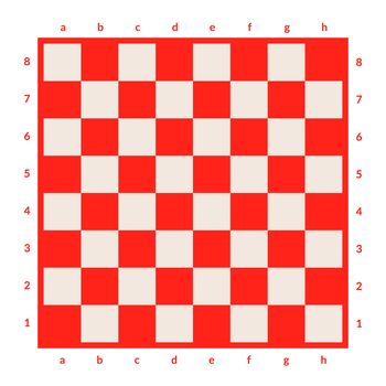 Empty checkerboard or chessboard isolated. Board for chess or checkers game. Strategy game concept illustration. Red checker board background.