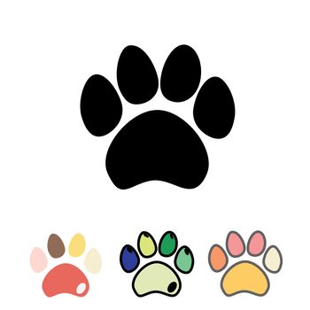 Cats or dogs paws set. Cute funny silhouette of animal footprints on white background. illustration.