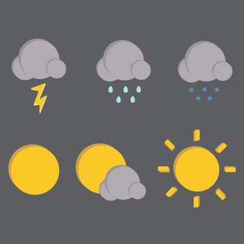 Weather flat icons on dark background. Isolated from background.