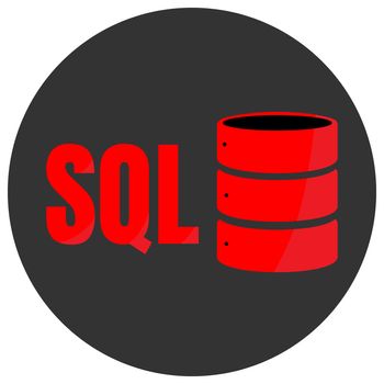 SQL Database Icon Logo Design UI or UX App. Red inscription with shadowl in circle frame