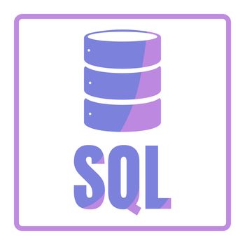 SQL Database Icon Logo Design UI or UX App. Blue inscription with shadowl in square frame
