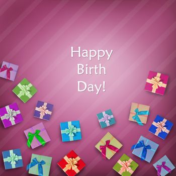 Happy birth day and beautiful gift box on blue color background with empty space for your text or message.
