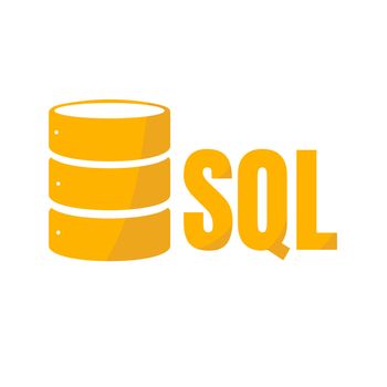 SQL Database Icon Logo Design UI or UX App. Orange inscription with shadow