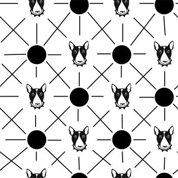 Happy dog bull terrier background. Seamless pattern.