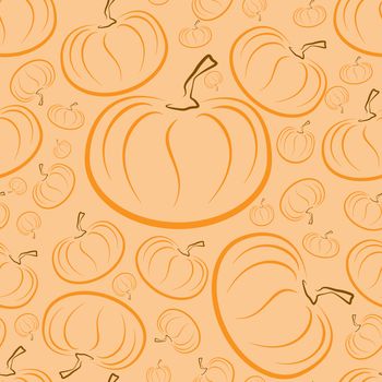  outline pumpkins seamless pattern. Pumpkin patch background. Orange color.