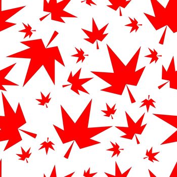 Autumn fall maple leaves seamless pattern background. Red on white. For fabric or textile or gift wrapping.