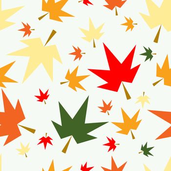 Autumn fall maple leaves seamless pattern background set. Red, green or colorful on white and green. For fabric or textile or gift wrapping.