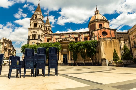 Sicily (Italy), some chairs in the square in a day of summer