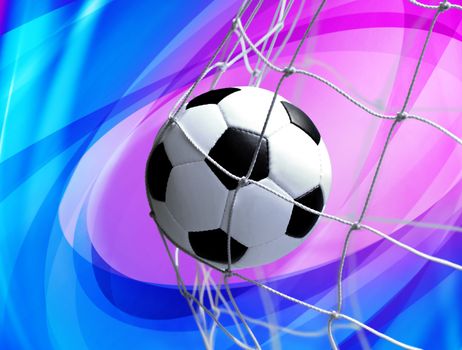 soccer ball in goal net on abstract background