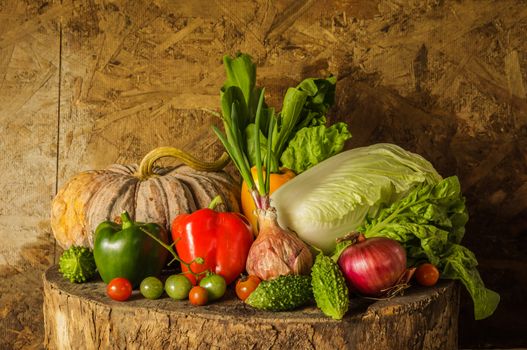 still life Vegetables and fruits as ingredients in cooking.