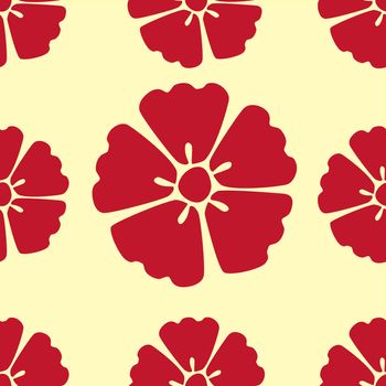Elegant red cherry blossom seamless pattern background over yellow