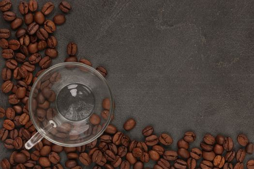 Cup of coffee on beans, background, coffee
