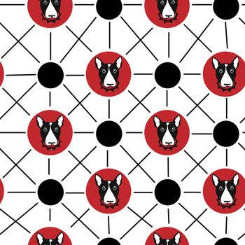 Happy dog bull terrier background. Seamless pattern.