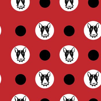 Happy dog bull terrier background. Seamless pattern.