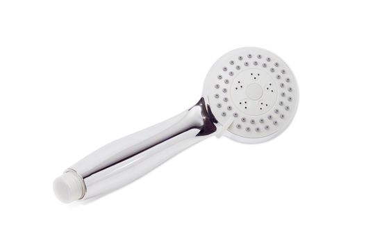 Eco shower head with the turn click lever of a spray settings on a white background
