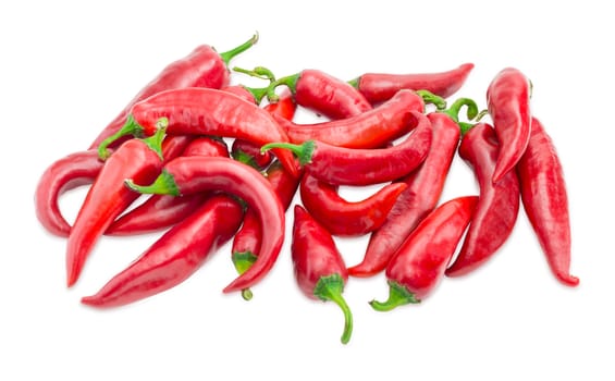 Pile of the fresh red peppers chili on a white background
