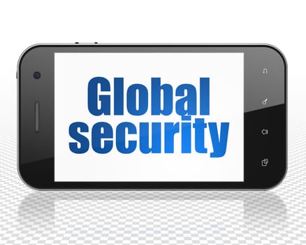 Safety concept: Smartphone with blue text Global Security on display, 3D rendering