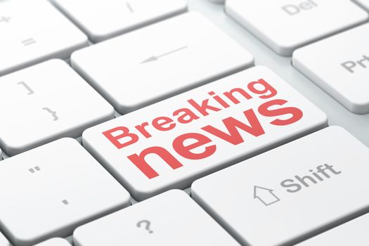 News concept: computer keyboard with word Breaking News, selected focus on enter button background, 3D rendering