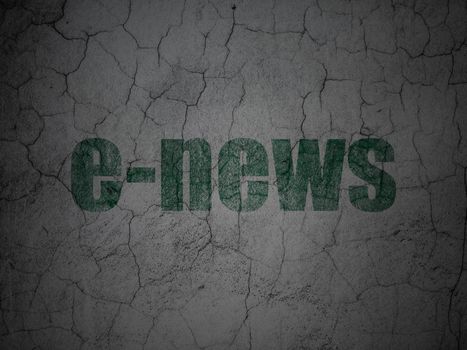 News concept: Green E-news on grunge textured concrete wall background