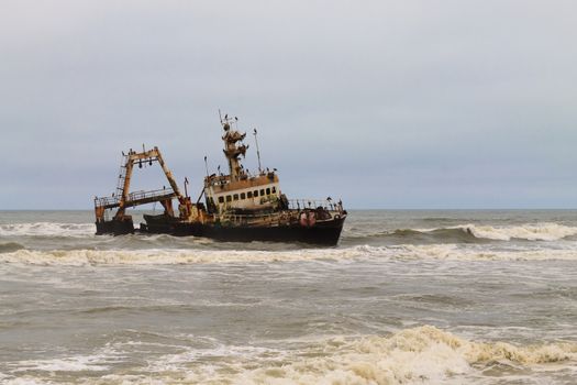 Shipwreck boat near Swakopmund, Skeleton Coast, Namibia