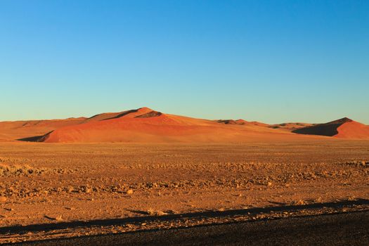 Panorama trought red dunes from Sesriem to Sossusvlei, Namibia