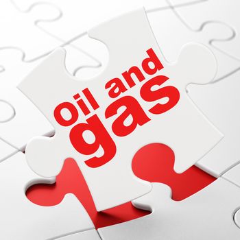 Manufacuring concept: Oil and Gas on White puzzle pieces background, 3D rendering