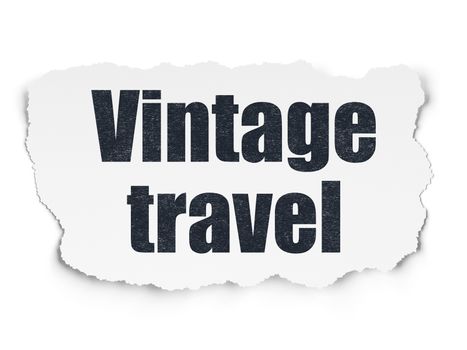 Vacation concept: Painted black text Vintage Travel on Torn Paper background with Scheme Of Hand Drawn Vacation Icons