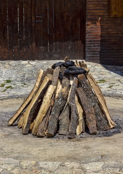beauty stacked dry wood and coal for the hearth