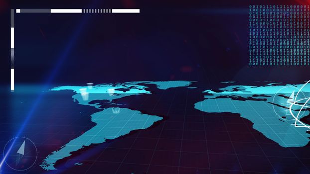 Arty 3d rendering of the Internet map in light blue colors with bar charts, colums  and compass dials on it and numerous bits. The map is shown in aslant way and covered with a network